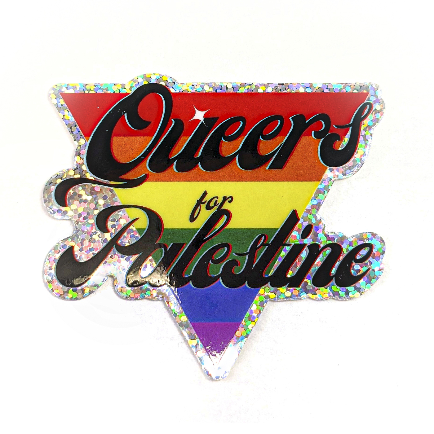 Queers for Palestine Rainbow Triangle Sticker